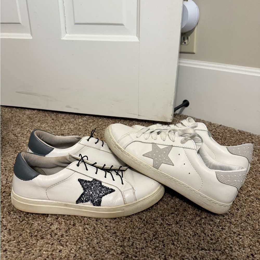 Vintage Havana White Sneakers with Silver and Black Stars